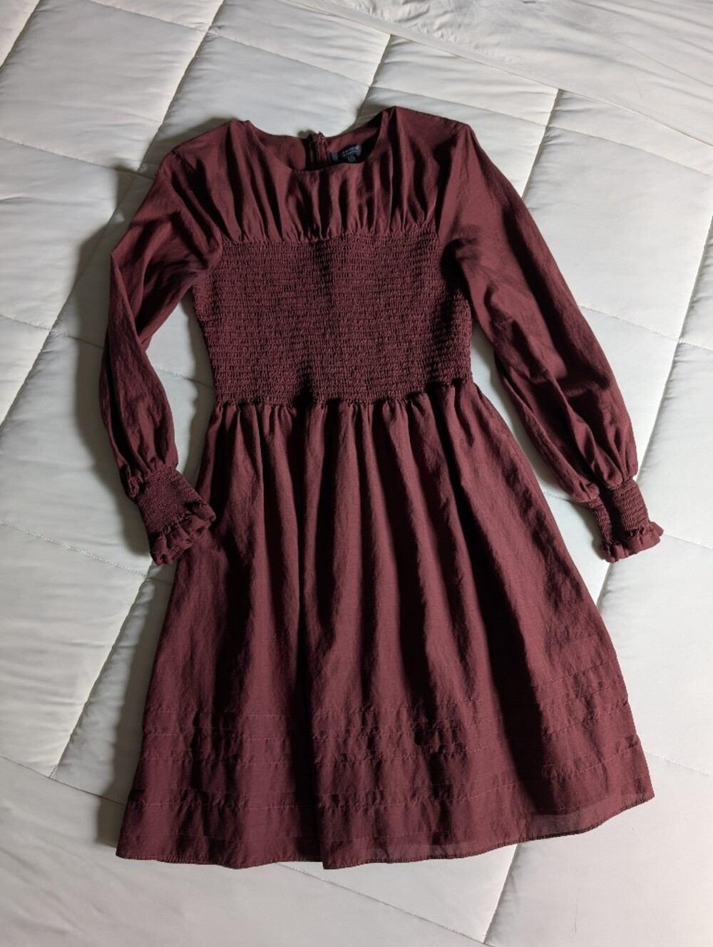 Ever New Chocolate Brown Long Sleeve Smocked Cuff Dress